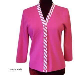 EUC VTG Susan Lewis Women's Pink 3/4-Sleeve Button Down Cardigan Size: M-Petite